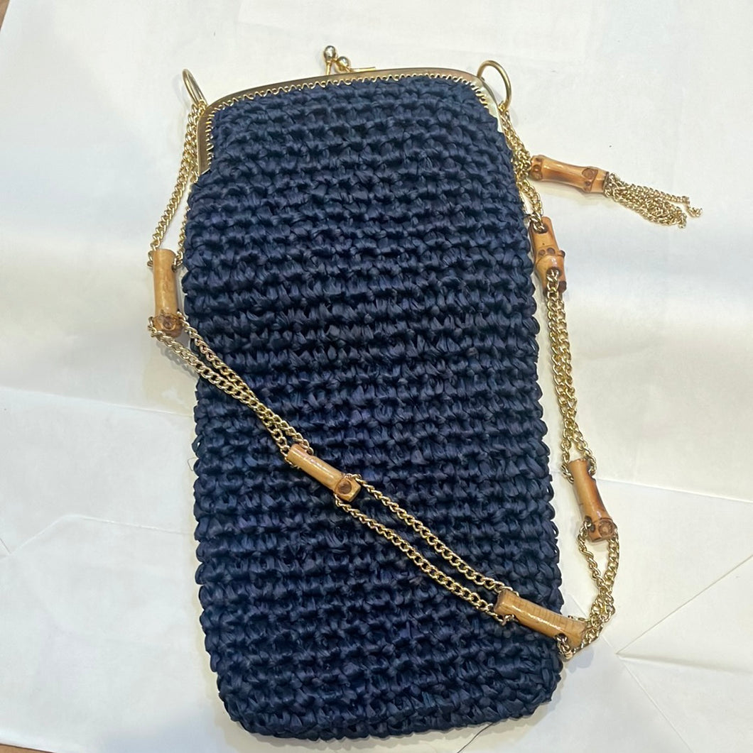 Vintage navy raffia bag
