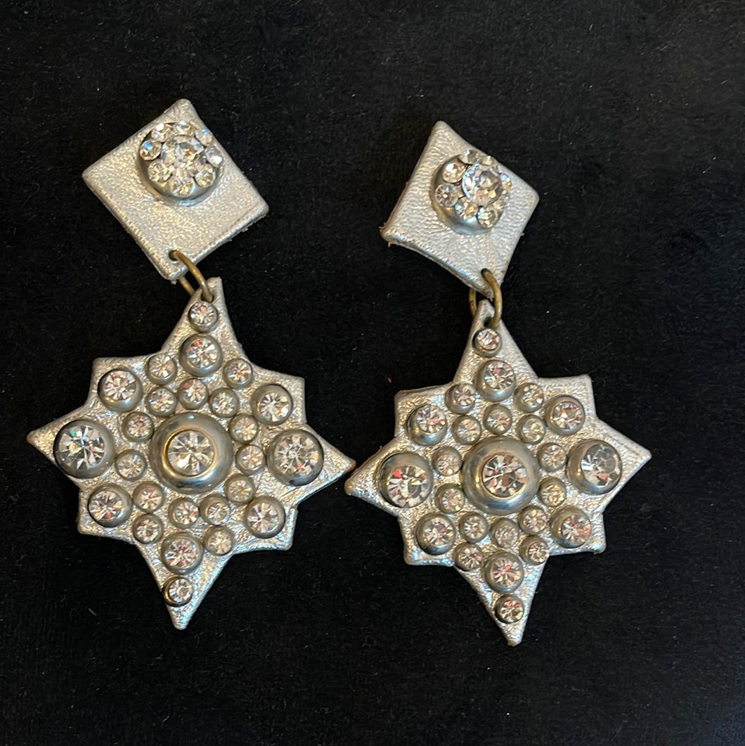 Silver leather star earrings