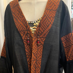 Vintage Brown & Black silk African Print Blazer