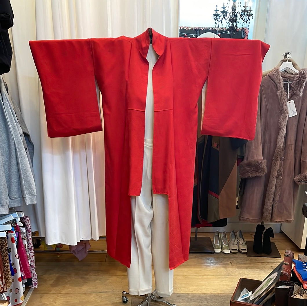 Red Rinzu Silk Kimono 1980s